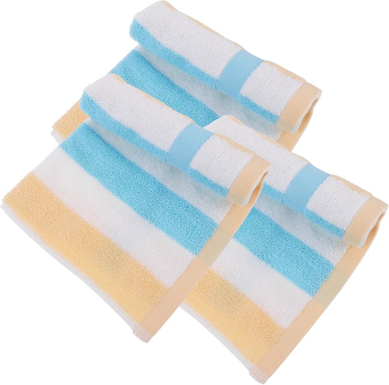 Cabilock 3pcs Cotton Washcloths 13.39inch Soft Absorbent Face and Bath Towels Striped Blue for Bathroom Use - Image 1