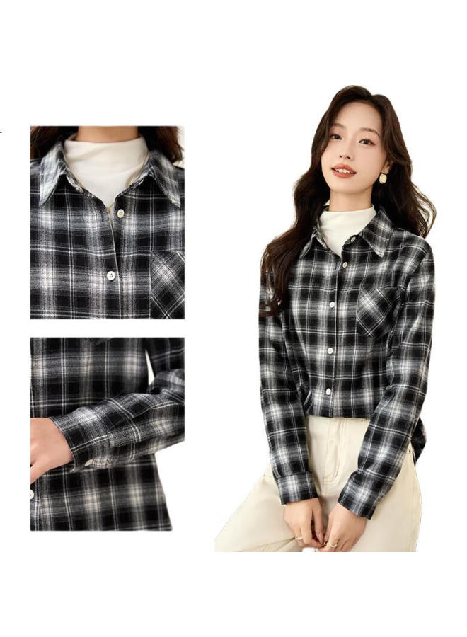 Pincai Grid Long Sleeve Shirt Women'S Spring And Autumn Stylish Loose Coat Retro Versatile Shirt P143C2009 - Image 2