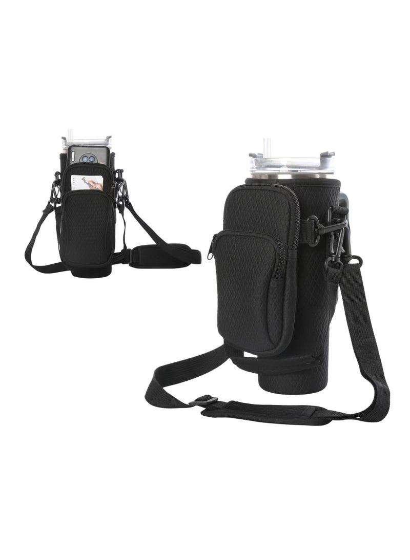 2 in 1 Water Bottle Holder with Pouch Pocket for Stanley 40 oz Tumbler, Water Bottle Carrier Bag for Stanley Cup Accessories, Water Bottle Sling Bag with Large Pouch  Strap for Phone, Cards, Key,3D  - Image 1
