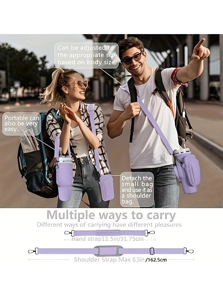 2 in 1 Water Bottle Holder with Pouch Pocket for Stanley 40 oz Tumbler, Water Bottle Carrier Bag for Stanley Cup Accessories, Water Bottle Sling Bag with Large Pouch  Strap for Phone, Cards, Key,3D  - Image 3