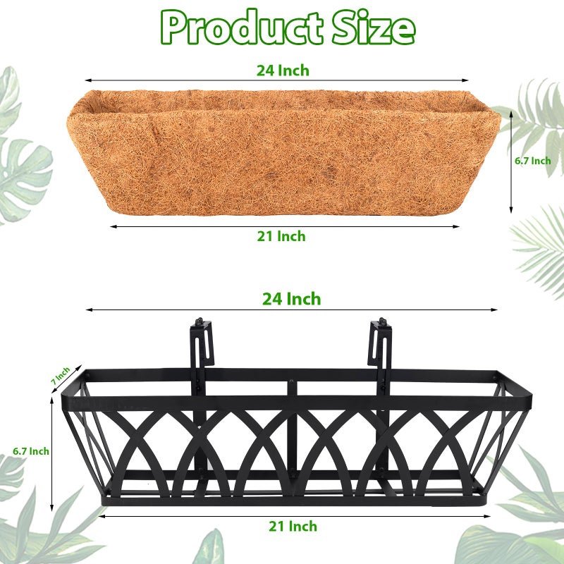 LCHUANG Deck Railing Planter Window Box - 3 Pack 24 Inch Deck Balcony Rail Planter with Coconut Coir Liner, Fence Metal Hanging Flower Planter Basket Deck Railing Planter Boxes for Outdoor Lawn - Image 3