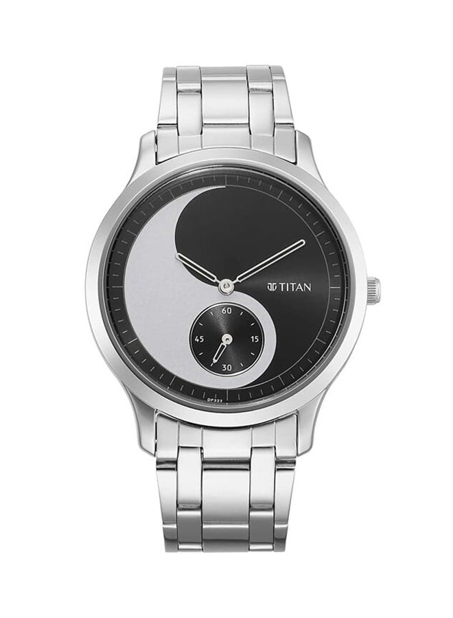TITAN ساعة يين ويانغ ذات القرص الأسود بتصميم أنالوج مع حزام من الفولاذ المقاوم للصدأ للرجال 1825Sm02 - Image 1