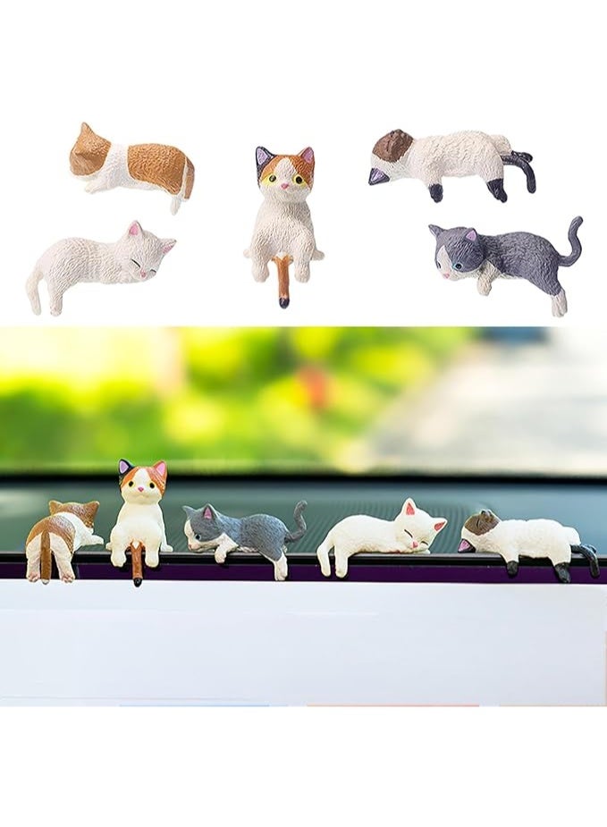 Generic 5 Pcs Mini Cat Cute Car Accessories Resin Cat for Dashboard Decorations Desk Decorations Car Ornament Interior Decors Rearview Mirror Funny Gifts  - Image 1