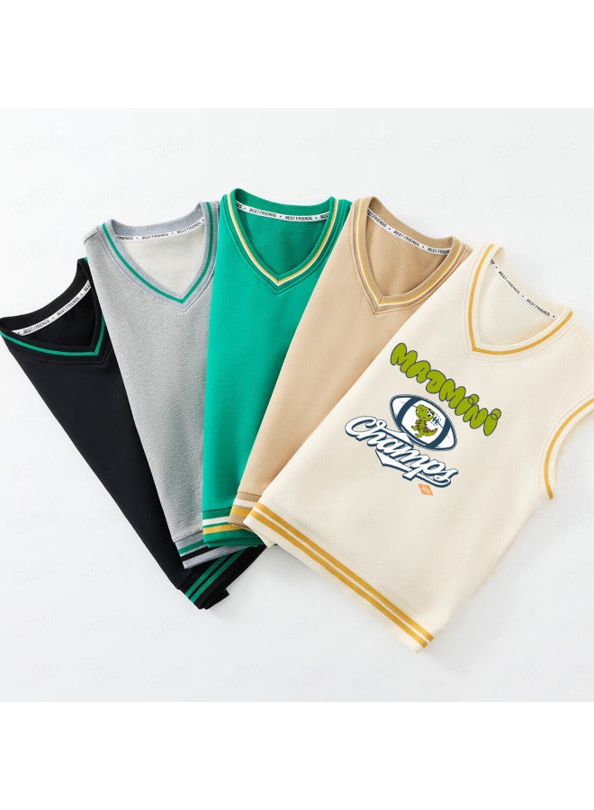 Mqdmini Boys' Vest, Children's Sweatshirt Vest, Inner And Outer Wear, Versatile Infant Top, Olive Dinosaur