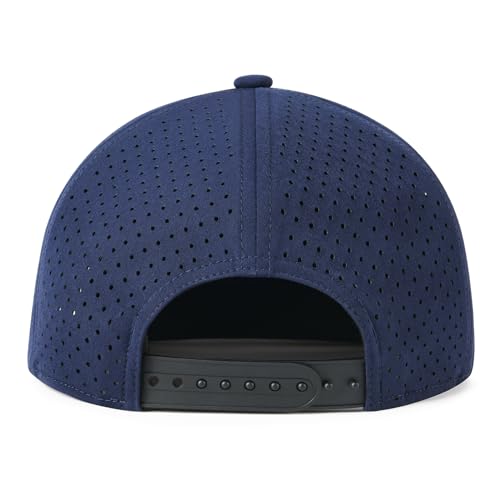 FEINION Men Flat Brim Adjustable Performance Hat Snapback Laser Perforated Baseball Cap (Navy) - Image 5