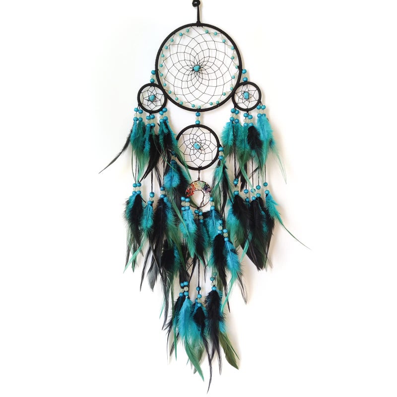 SOYUZU SOYUZU Blue and Black Dream Catcher with Crystal Tree of Life Large Dream Catchers Wall Decor Handmade Feather Dreamcatcher Wall Hanging Ornament Art Craft for Bedroom Living Room Home Decor 