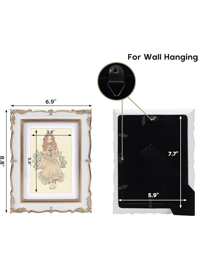 إيروريكس إطار صورة عتيق 5 × 7 من الذهب الأبيض 5 × 7 إطار مزخرف عتيق مع حصيرة للصور مقاس 4 × 6 إطار مزخرف فاخر لسطح المكتب أو الحائط أفقيًا أو رأسيًا - Image 5