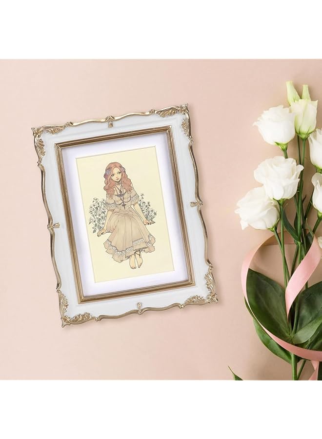 إيروريكس إطار صورة عتيق 5 × 7 من الذهب الأبيض 5 × 7 إطار مزخرف عتيق مع حصيرة للصور مقاس 4 × 6 إطار مزخرف فاخر لسطح المكتب أو الحائط أفقيًا أو رأسيًا - Image 4