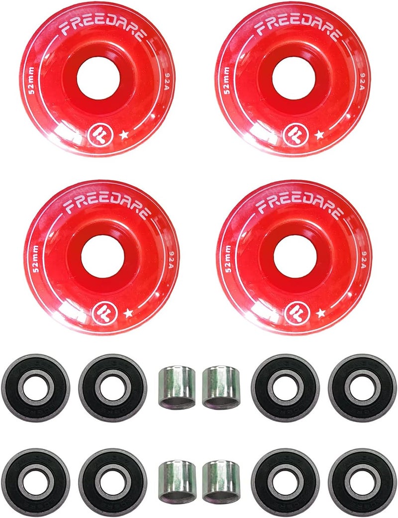 FREEDARE Skateboard Wheels 52mm and Bearings, Spacers Installed 92A for Street Tricks(Pack of 4) - Image 2