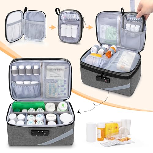 Trunab Medicine Storage Bag with Combination Lock, Lockable Pill Bottle Organizer, Travel Medication Carry Case for Medicine Box, Prescription, Vitamins,Supplements or Medical Supplies - Image 2