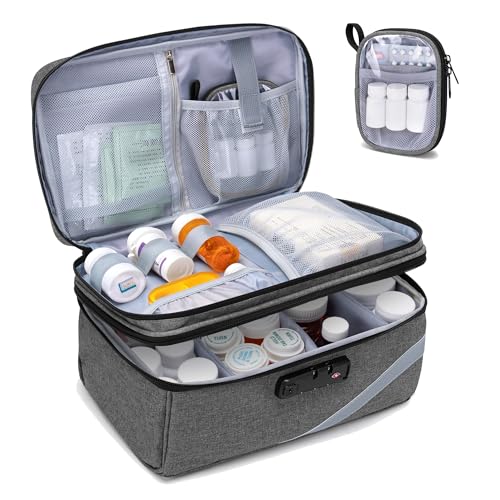 Trunab Medicine Storage Bag with Combination Lock, Lockable Pill Bottle Organizer, Travel Medication Carry Case for Medicine Box, Prescription, Vitamins,Supplements or Medical Supplies - Image 1