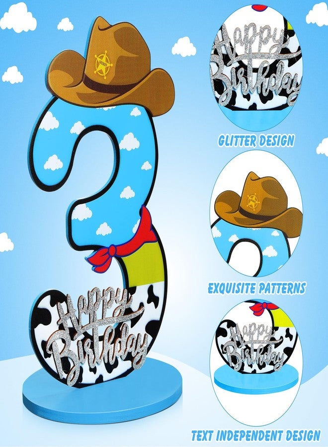 Vercraft Toy Theme 3th Birthday Party Number Centerpiece Cartoon Party Number Sign Blue Sky and White Cloud Cow Birthday Sign for Boy and Girl Decor - Image 4