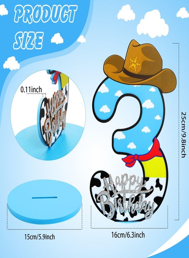 Vercraft Toy Theme 3th Birthday Party Number Centerpiece Cartoon Party Number Sign Blue Sky and White Cloud Cow Birthday Sign for Boy and Girl Decor - Image 2