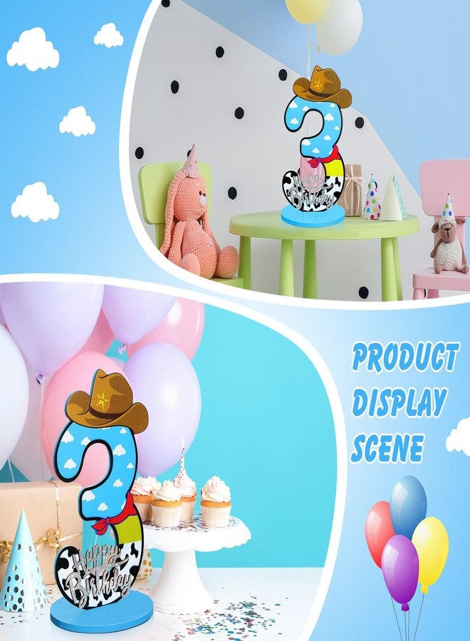 Vercraft Toy Theme 3th Birthday Party Number Centerpiece Cartoon Party Number Sign Blue Sky and White Cloud Cow Birthday Sign for Boy and Girl Decor - Image 5