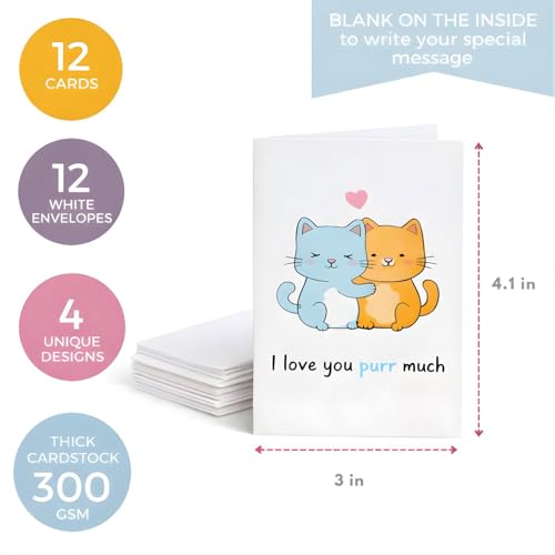Brandian Cute Illustrated Notecards – 12 Blank Doodle Greeting Cards with White Envelopes | Perfect for Thank You, Love & Everyday Notes - Image 3