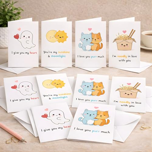 Brandian Cute Illustrated Notecards – 12 Blank Doodle Greeting Cards with White Envelopes | Perfect for Thank You, Love & Everyday Notes - Image 2