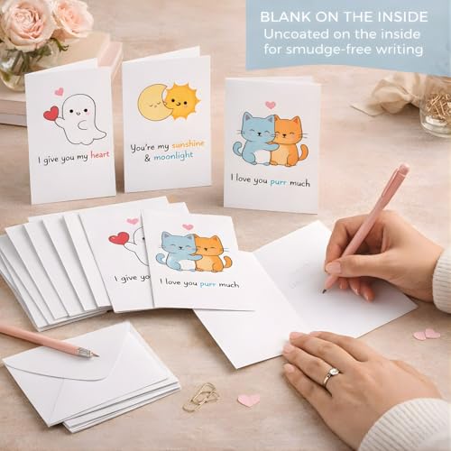 Brandian Cute Illustrated Notecards – 12 Blank Doodle Greeting Cards with White Envelopes | Perfect for Thank You, Love & Everyday Notes - Image 4