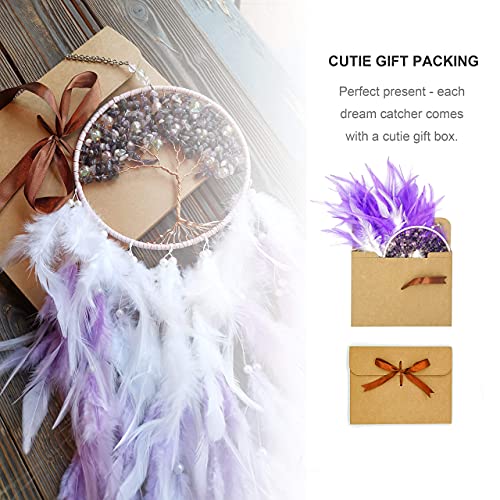 Dksuwe Dream Catchers, Purple Dream Catcher Tree of Life Wall Decor, with Natural Healing Crystal Stone, Perfect Handmade Dreamlike Crystal Dream Catcher for Bedroom Art Craft Gift - Image 2