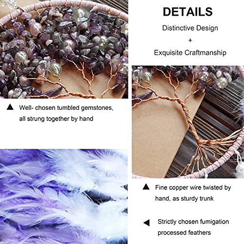 Dksuwe Dream Catchers, Purple Dream Catcher Tree of Life Wall Decor, with Natural Healing Crystal Stone, Perfect Handmade Dreamlike Crystal Dream Catcher for Bedroom Art Craft Gift - Image 4