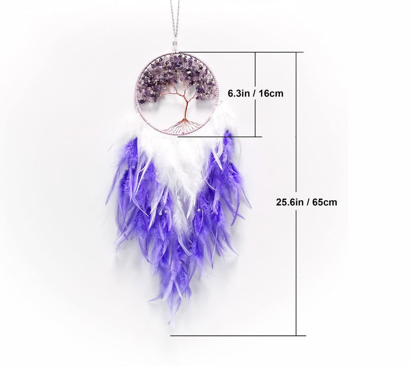 Dksuwe Dream Catchers, Purple Dream Catcher Tree of Life Wall Decor, with Natural Healing Crystal Stone, Perfect Handmade Dreamlike Crystal Dream Catcher for Bedroom Art Craft Gift - Image 3