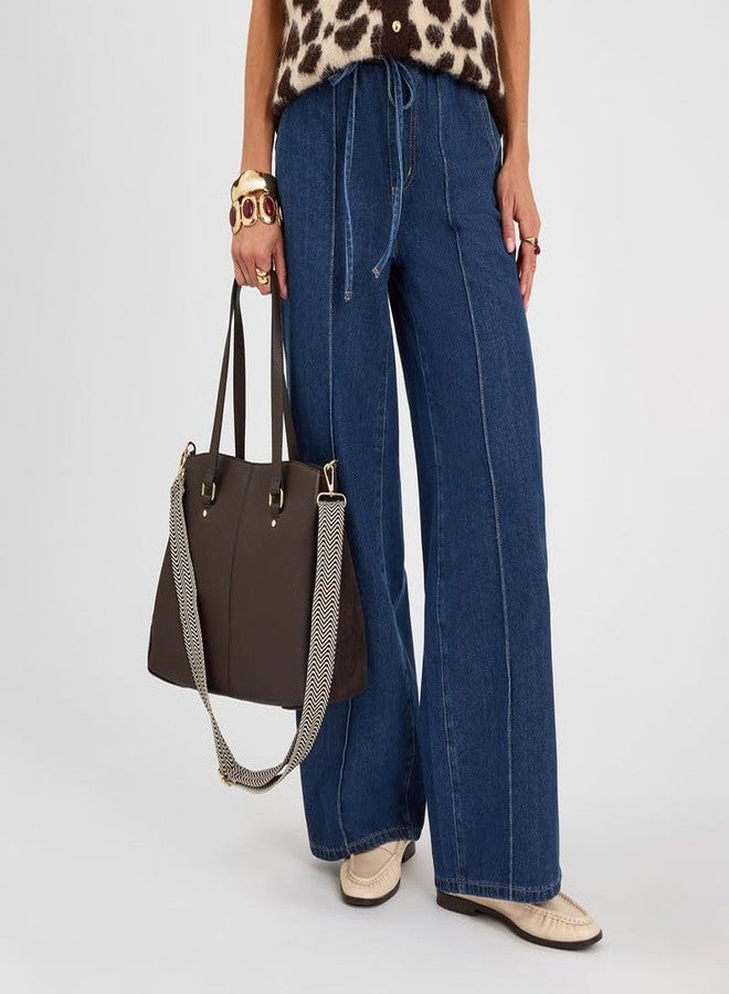 أكسيسورايز حقيبة كتف نسائية من الجلد الصناعي بحزام منسوج من أكسسورايز لندن | حقيبة يد واسعة للاستخدام اليومي مع حزام قابل للفصل | حقيبة يد أنيقة للمكتب والسفر - Image 2