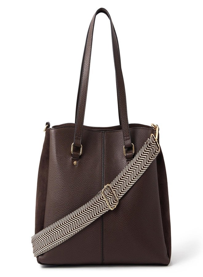 أكسيسورايز حقيبة كتف نسائية من الجلد الصناعي بحزام منسوج من أكسسورايز لندن | حقيبة يد واسعة للاستخدام اليومي مع حزام قابل للفصل | حقيبة يد أنيقة للمكتب والسفر - Image 1