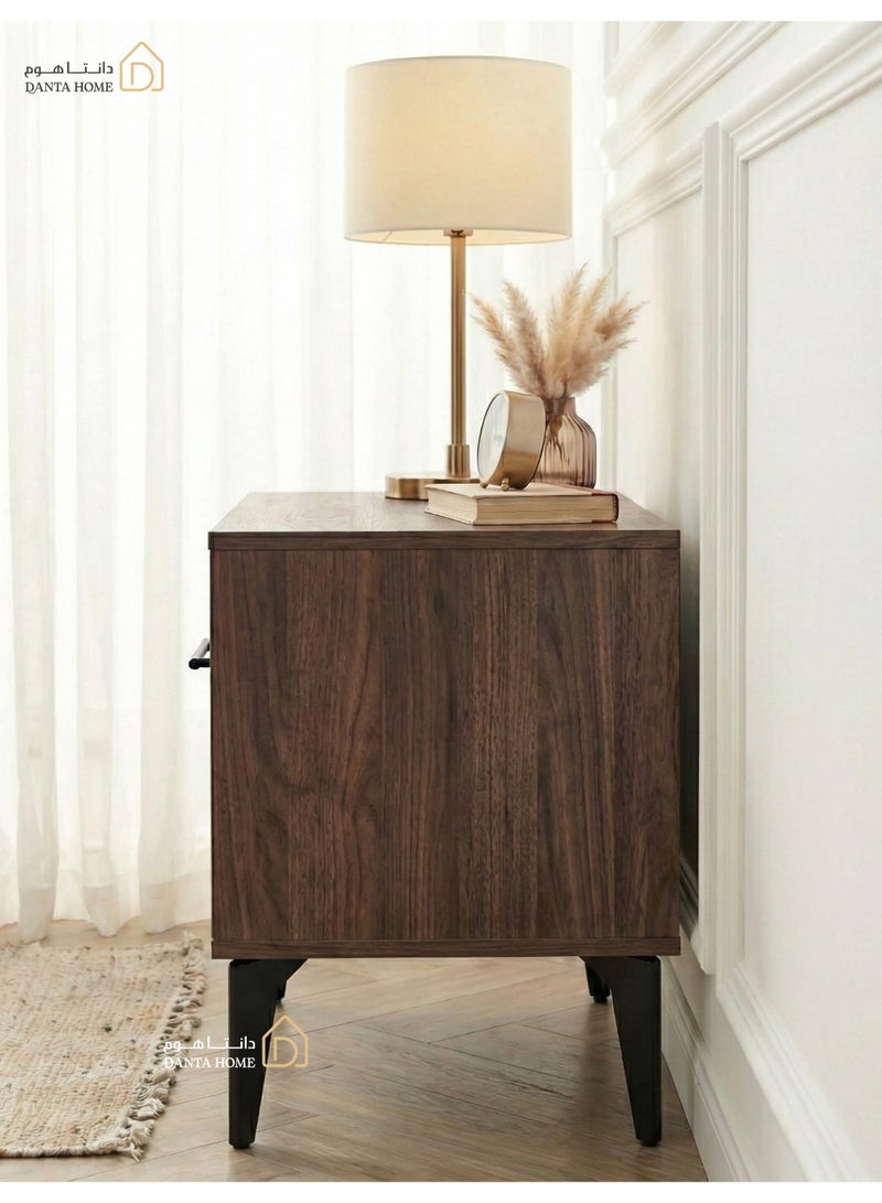 DANTA HOME Wooden Bedside Table ( Nightstand ) With Storage Drawer And Open Shelf - Elegant Design With Black Metal Legs - Brown - Image 4