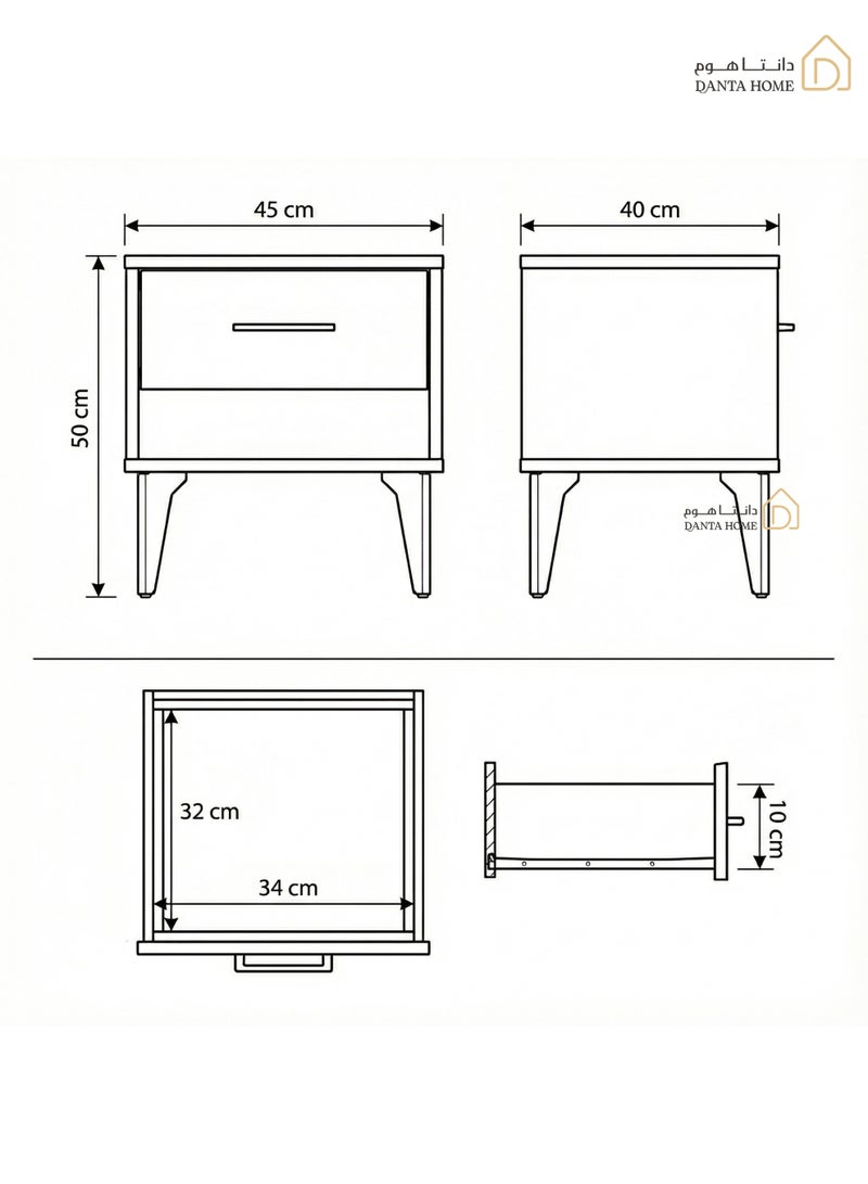 DANTA HOME Wooden Bedside Table ( Nightstand ) With Storage Drawer And Open Shelf - Elegant Design With Black Metal Legs - Brown - Image 5