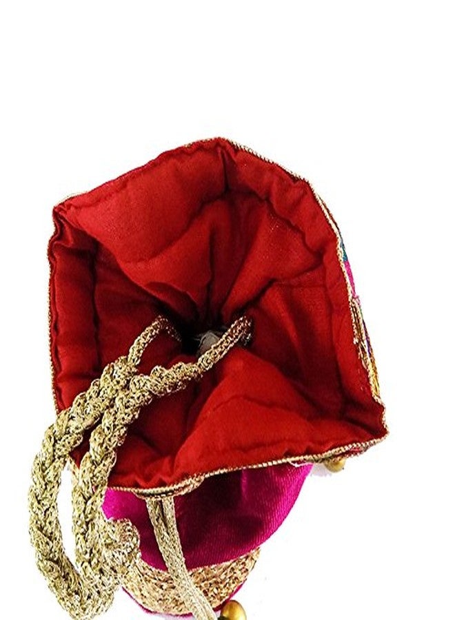 Brown Leaf potli bag for women Girls Ladies pink - Image 3