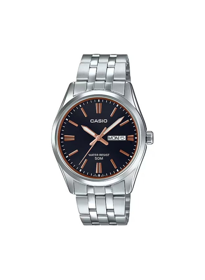 Casio MTP-1314SG-1AVDF Men’s Analog Watch – Black Dial, Two-Tone Silver & Gold Bracelet, Large Numerals, Date Display, Sporty Classic Design - Image 1