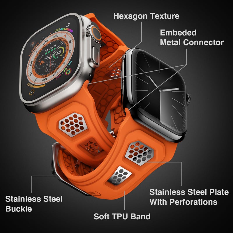 ULTIMAL Compatible with Apple Watch Band 49mm/45mm/44mm/42mm/46mm, Rugged Sports Strap with Breathable Hollowing Stainless Steel Design for iWatch Ultra 2/1 Series 10/9/8/7/6/5/4/3/2/1/SE/SE2 - Image 2