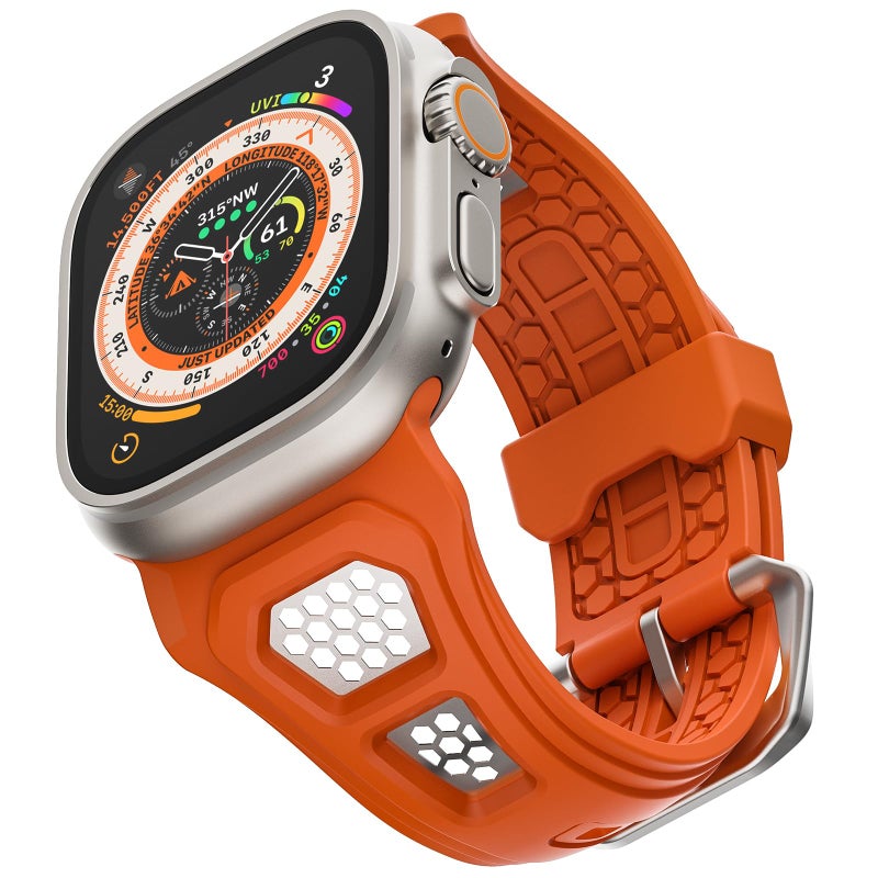 ULTIMAL Compatible with Apple Watch Band 49mm/45mm/44mm/42mm/46mm, Rugged Sports Strap with Breathable Hollowing Stainless Steel Design for iWatch Ultra 2/1 Series 10/9/8/7/6/5/4/3/2/1/SE/SE2 - Image 1