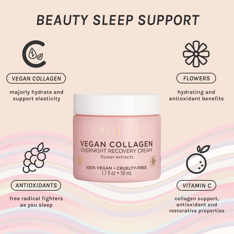 Pacifica Night Face Cream - Vegan Collagen Overnight Recovery Cream, Nighttime Face Cream for Anti-Aging & Wrinkles, Improves Dry Skin & Redness Vegan, Clean Beauty, Dermatologist Tested - Image 2