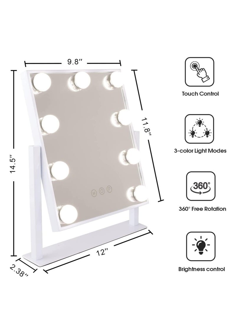 Loquat Vanity Mirror With Light White 9 Lighted Makeup Mirror Smart Touch Control 3 Colors Dimable Light Detachable 360°Rotation Touch Control White/Clear/Silver(36.8x31cm)  - Image 3