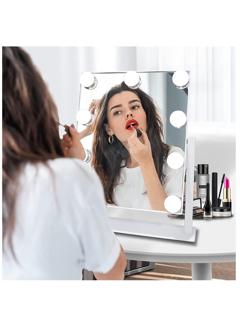 Loquat Vanity Mirror With Light White 9 Lighted Makeup Mirror Smart Touch Control 3 Colors Dimable Light Detachable 360°Rotation Touch Control White/Clear/Silver(36.8x31cm)  - Image 1