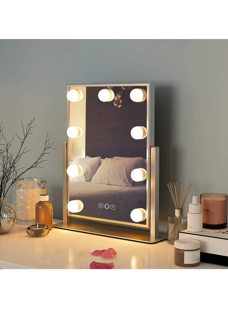 Loquat Vanity Mirror With Light White 9 Lighted Makeup Mirror Smart Touch Control 3 Colors Dimable Light Detachable 360°Rotation Touch Control White/Clear/Silver(36.8x31cm)  - Image 2