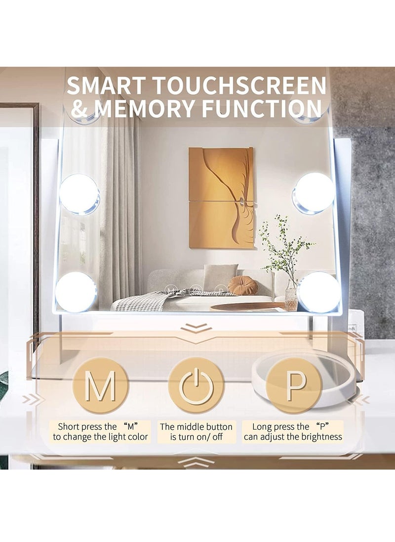 Loquat Vanity Mirror With Light White 9 Lighted Makeup Mirror Smart Touch Control 3 Colors Dimable Light Detachable 360°Rotation Touch Control White/Clear/Silver(36.8x31cm)  - Image 5