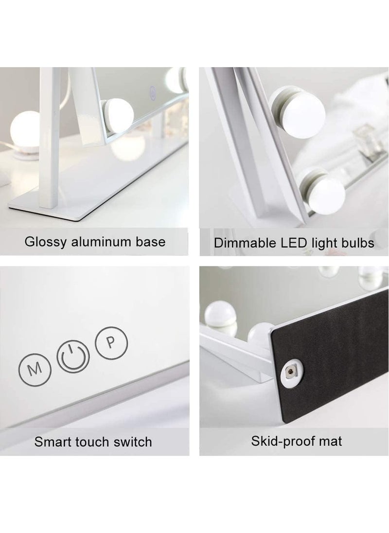 Loquat Vanity Mirror With Light White 9 Lighted Makeup Mirror Smart Touch Control 3 Colors Dimable Light Detachable 360°Rotation Touch Control White/Clear/Silver(36.8x31cm)  - Image 4