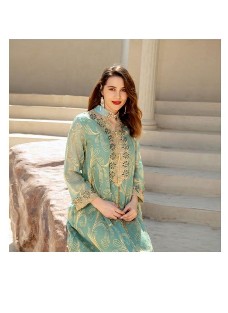 Generic New Style Abaya for Women,Muslim Applique Embroidery Long Sleeve Maxi Dress，Loose Full Cover Lace Robe  - Image 4