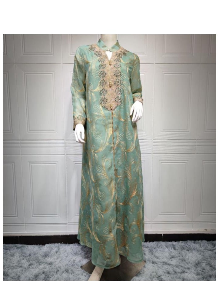 Generic New Style Abaya for Women,Muslim Applique Embroidery Long Sleeve Maxi Dress，Loose Full Cover Lace Robe  - Image 5