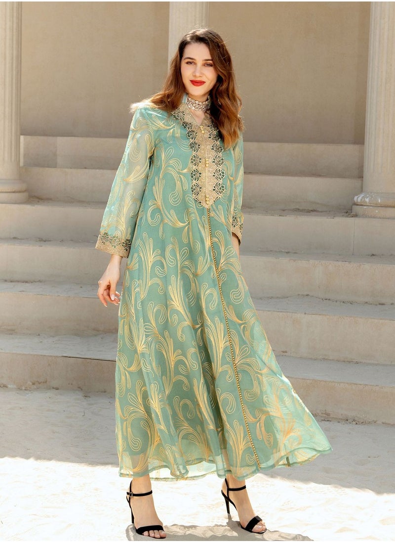 Generic New Style Abaya for Women,Muslim Applique Embroidery Long Sleeve Maxi Dress，Loose Full Cover Lace Robe  - Image 1