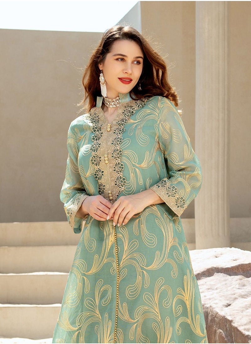 Generic New Style Abaya for Women,Muslim Applique Embroidery Long Sleeve Maxi Dress，Loose Full Cover Lace Robe  - Image 3