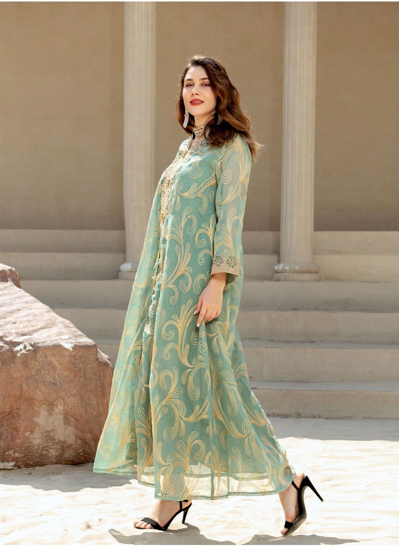 Generic New Style Abaya for Women,Muslim Applique Embroidery Long Sleeve Maxi Dress，Loose Full Cover Lace Robe  - Image 2