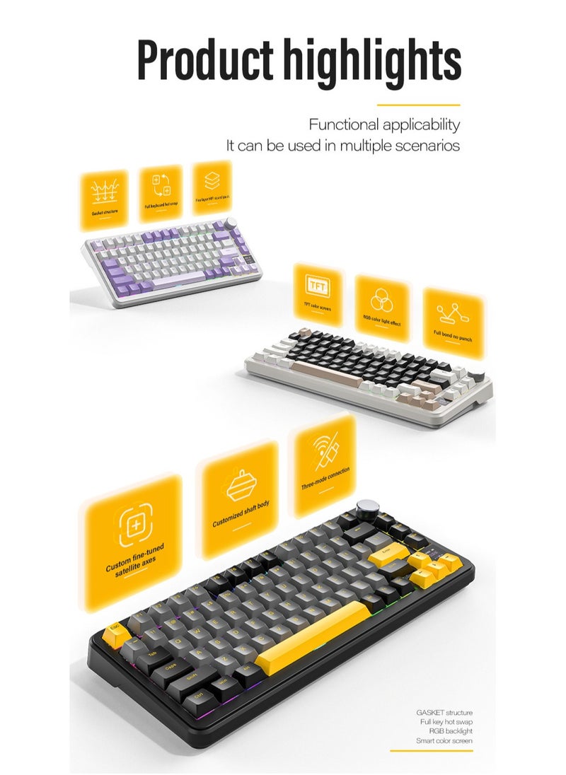 Attack Shark - ATTACK SHARK X85Pro Wireless Mechanical Gaming Keyboard – Hot-Swappable – 75% Compact Layout – Smart TFT Display & Metal Knob – Tri-Mode Connection (Bluetooth 5.1, 2.4GHz, USB-C) – RGB Backlight – Gasket Mount – PBT Keycaps – PC Laptop Mac Compatible (Lavender Purple) - Image 1