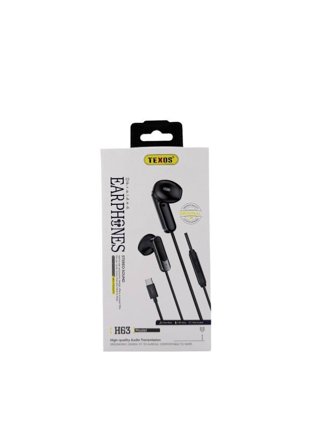 تيكسو Texos H63 Braided Wired Earphones with USB-C Connector - Image 1