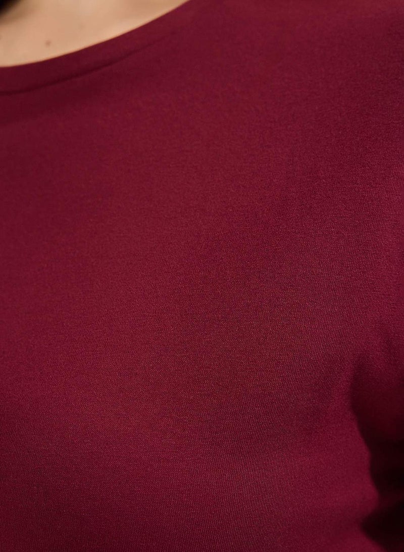 trendyol Claret Red Regular Fit Basic Crew Neck 100% Cotton Knitted Plus Size T-Shirt - Image 3