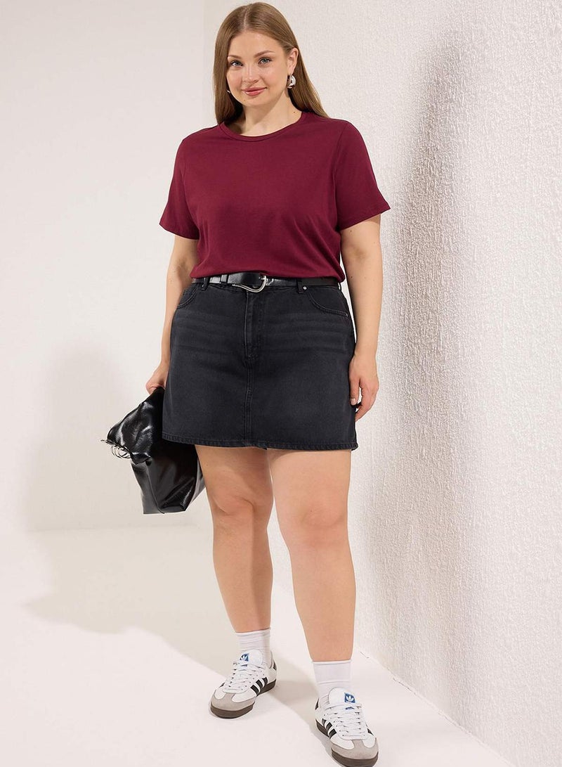 trendyol Claret Red Regular Fit Basic Crew Neck 100% Cotton Knitted Plus Size T-Shirt - Image 1