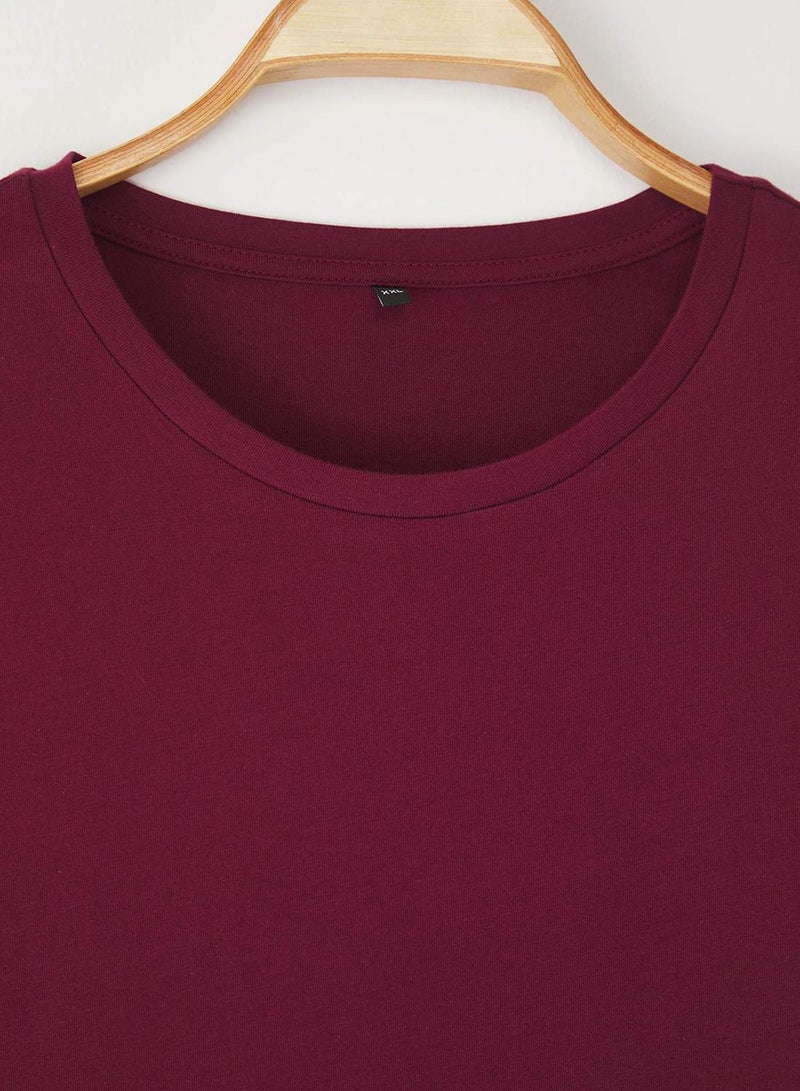 trendyol Claret Red Regular Fit Basic Crew Neck 100% Cotton Knitted Plus Size T-Shirt - Image 5