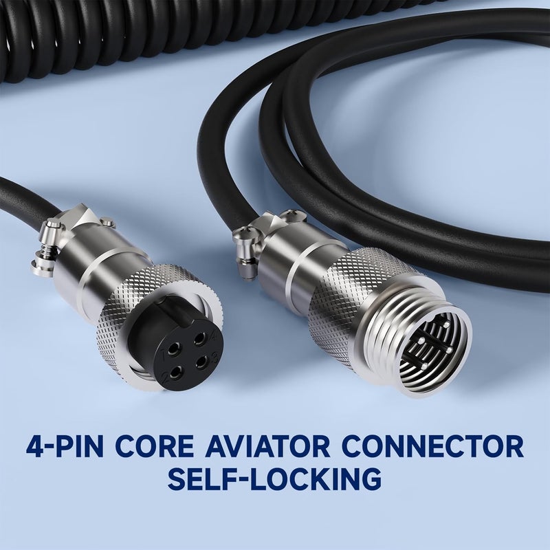 MAMBASNAKE C01 Coiled Keyboard Cable, Pro Custom USB-C Aviator Cable, Type-C to USB-A HyperSpeed Line with 8KHz Return Rate with Metal Aviation Connector for PC Gaming Keyboard-Black - Image 5