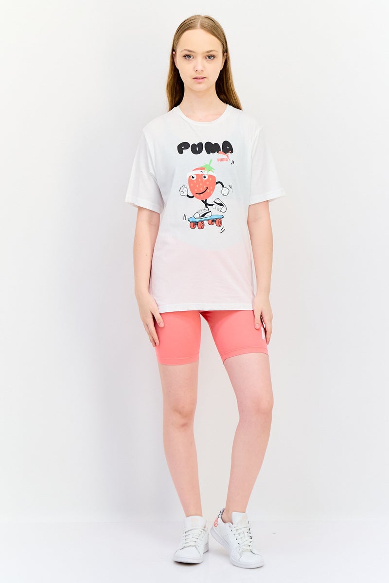 PUMA Women Relaxed Fit Graphic Print Short Sleeve Outdoor T-Shirt, White - Image 3